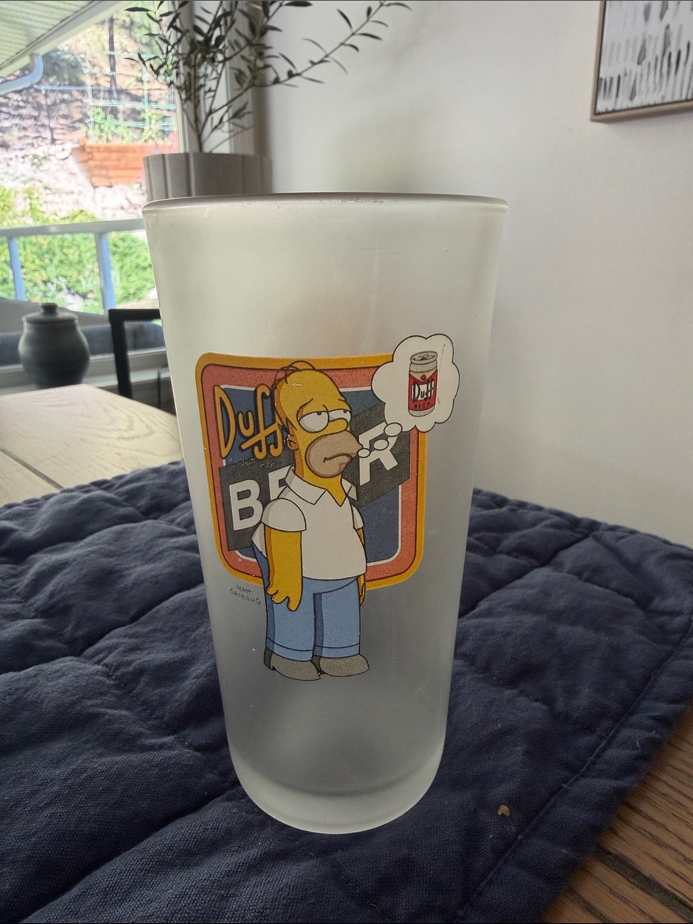 2002 FOX The SIMPSONS Duff Beer UK Frosted Glass 6" HOMER SIMPSON